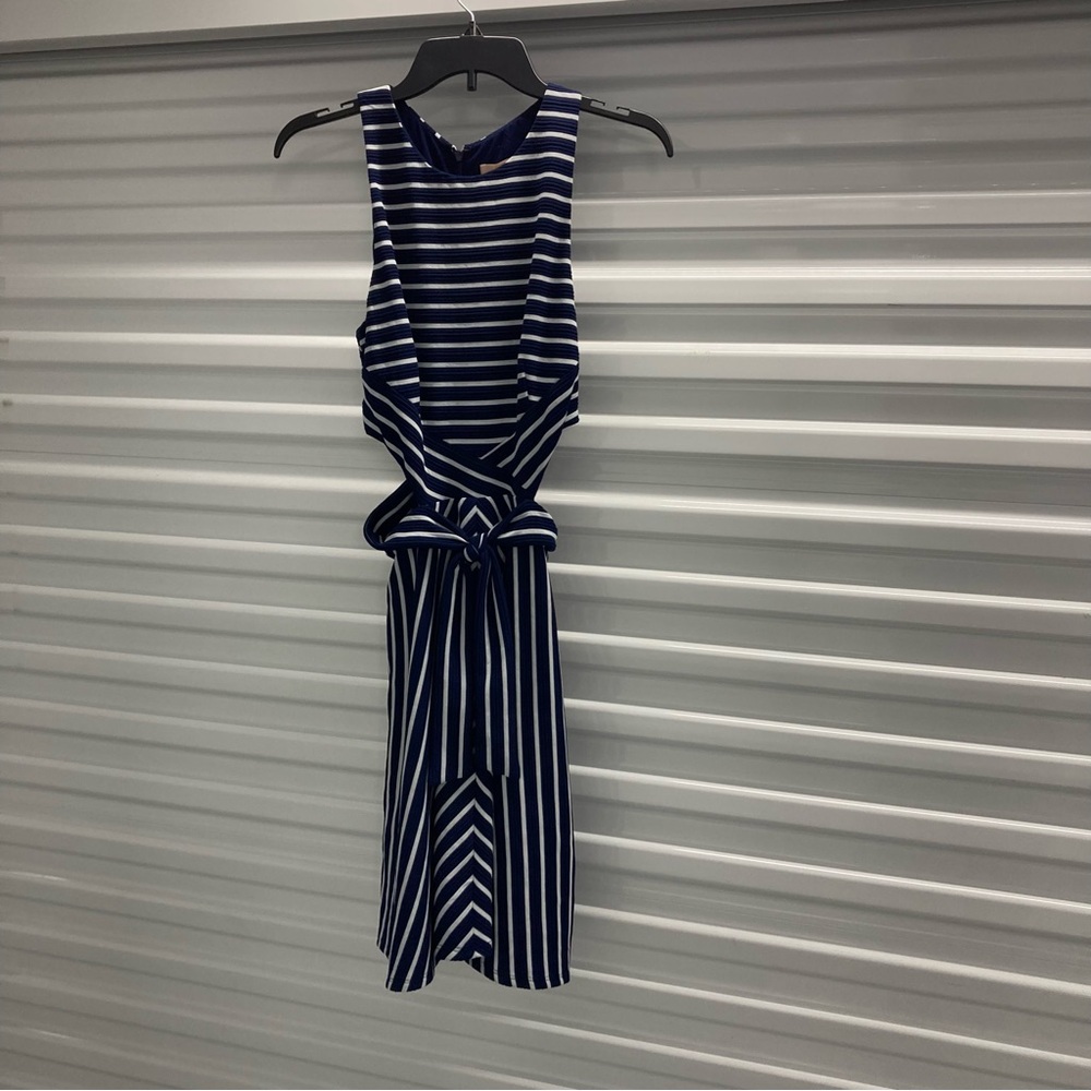 Hutch Navy and White Striped Midi Dress